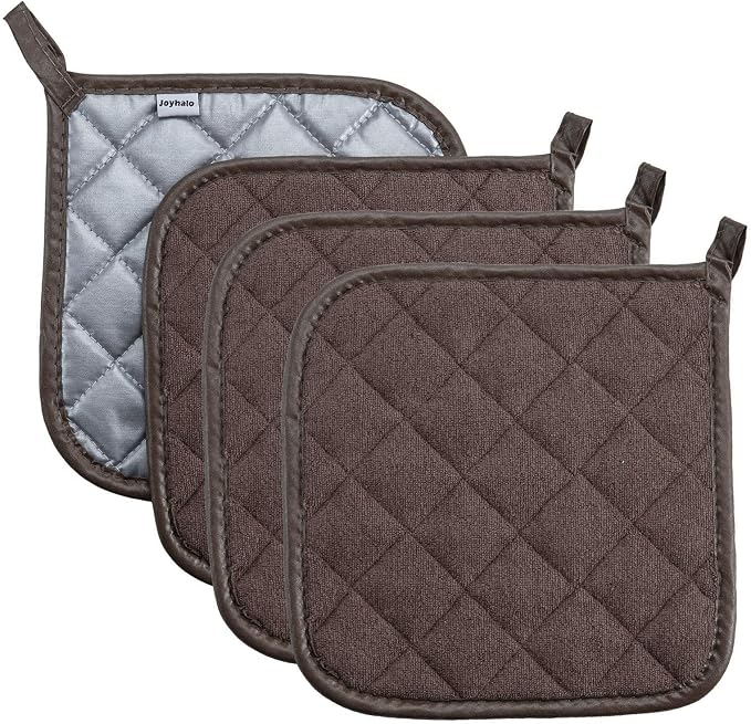 Joyhalo 4 Pack Pot Holders for Kitchen Clearance | Cotton Oven Holder with Great Heat Resistance, Potholders Sets for Kitchen, Countertops, Hot Pots and Pans, Brown