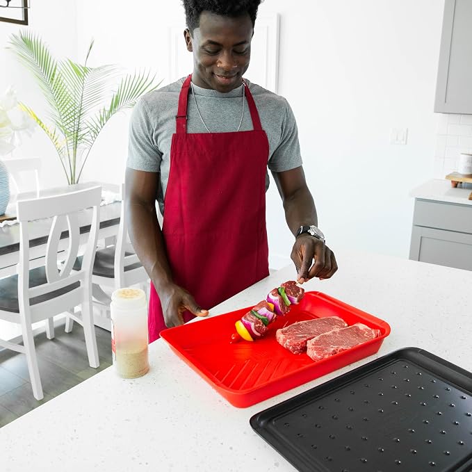 AVIEUS Grill Prep and Serve Trays | Set of 2 Stackable, Melamine Trays | Serving Tray & Marinating Tray | Serving Platter for Plating Food & BBQ Prep Tub for Marinating Meats | Grill Accessories |