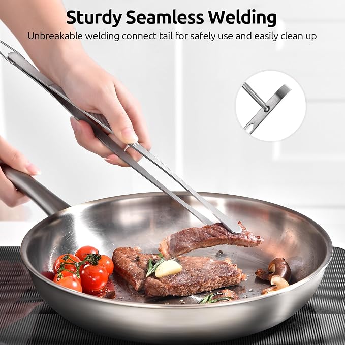 U-Taste Kitchen Cooking Tweezer, 18/8 Stainless Steel Tong, 12in/Round Tip | Food-Grade Metal Food Tong with Non-Slip Tips, Professional Chef Tweezers for Plating Serving Grilling Frying Cooking Baking