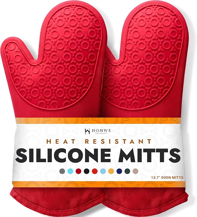 BPA-Free Silicone Oven Mitts Ultra Heat Resistant up to 500°F - Oven Mitts with Thick Cotton Liner - Long Slip Resistant Pot Holders, Flexible Oven Gloves - Canyon Red 13.7