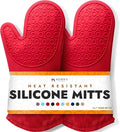 BPA-Free Silicone Oven Mitts Ultra Heat Resistant up to 500°F - Oven Mitts with Thick Cotton Liner - Long Slip Resistant Pot Holders, Flexible Oven Gloves - Canyon Red 13.7