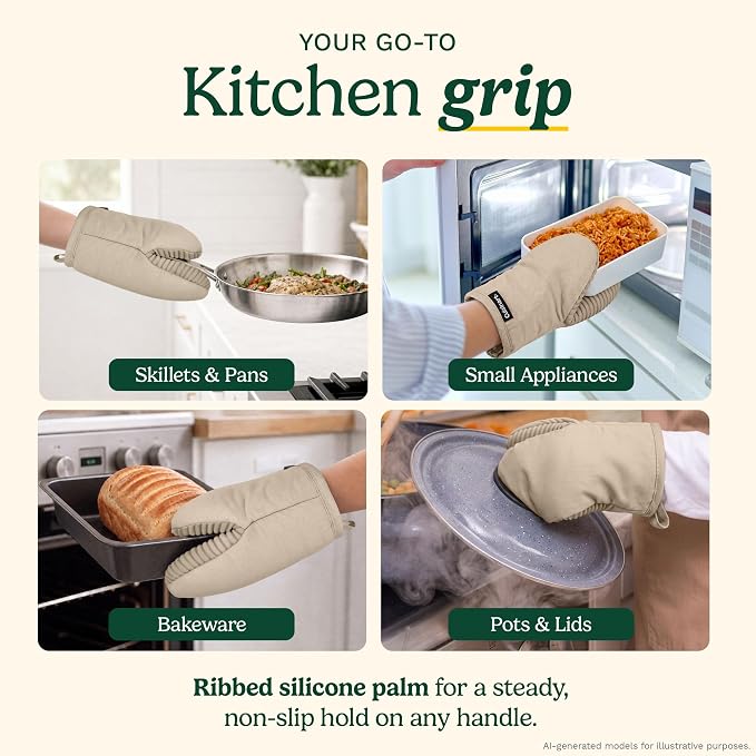 Cuisinart Mini Oven Mitts, 2-Pack 5"x8.5", Heat Resistant 500F | Compact pot holder for baking, air fryer, and cookware, silicone non-slip grip, hanging loop, fits either hand, wipes clean