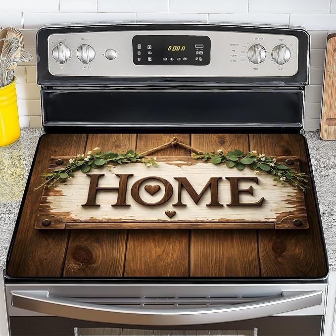 NYZE Extra Counter Space Stove Cover for Glass Top Stoves, 28" x 20" Rustic HOME Decorative Cooktop Protector, Heat Resistant Mat Pad for Kitchen Organization