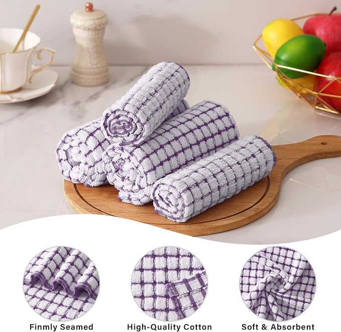 Homaxy Kitchen Towels and Dishcloths Set, Set of 8, Purple | Cotton Terry Kitchen Dish Towels, Super Soft and Absorbent Dish Cloths, 16 x 25 and 12 x 12 Inches