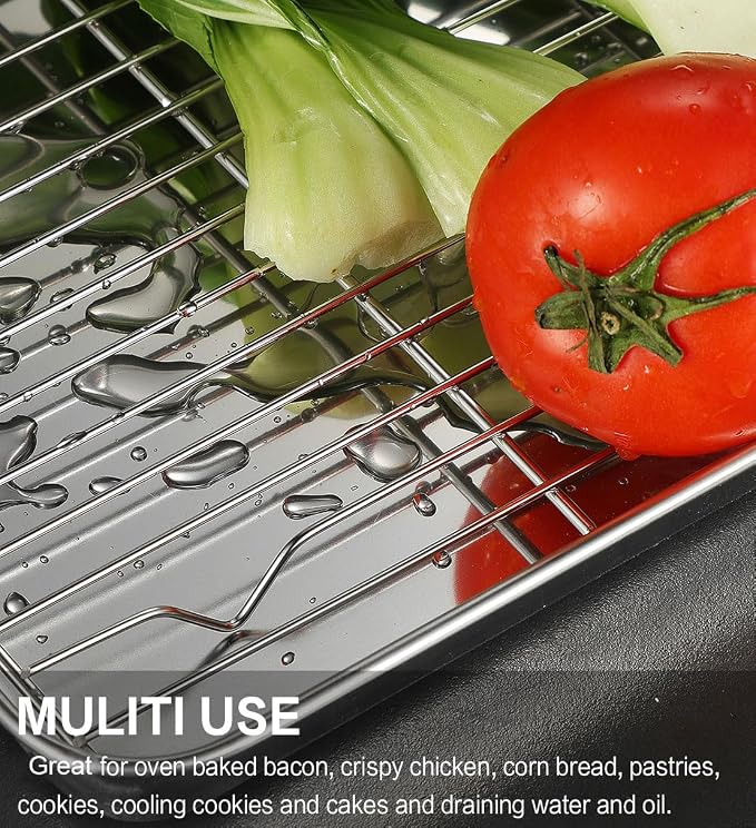 M MCIRCO Baking Sheet with Cooling Rack, Baking Mat Set, Set of 9 | Stainless Steel Cookie Pan with Cooling Rack, 3 Sheets + 3 Racks + 3 Mats, 10/12/16 Inch, Baking Pan, Easy Clean