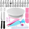 88 pcs Cake Decorating Kit with Pink Cake Turntable - Includes 50 Disposable + 2 Reusable Piping Bags and Tips Set, 24 Icing Piping Tips, 2 Spatulas, 3 Icing Comb Scraper, Baking Supplies