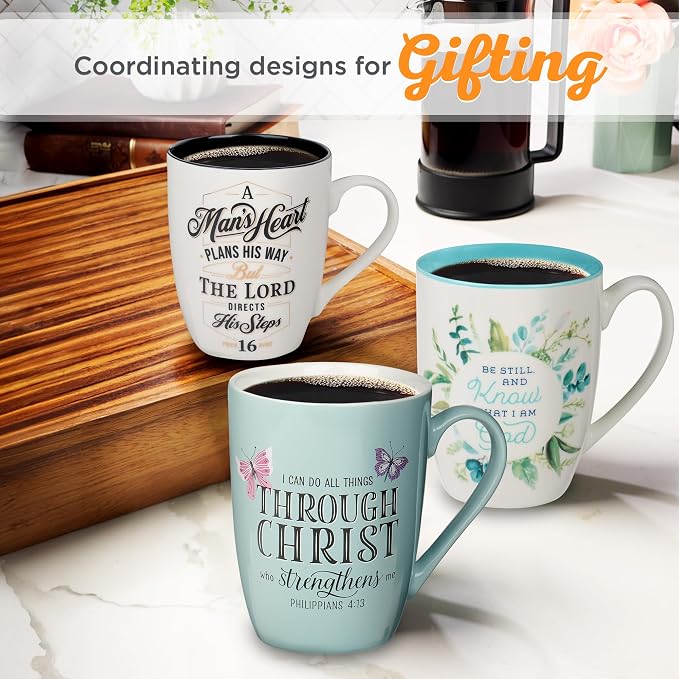 Christian Art Gifts Inspirational Ceramic Coffee & Tea Scripture Mug for Men: A Man's Heart Encouraging Bible Verse Proverb, Novelty Drinkware, Golden Foil Accents, White & Black, 12 oz.