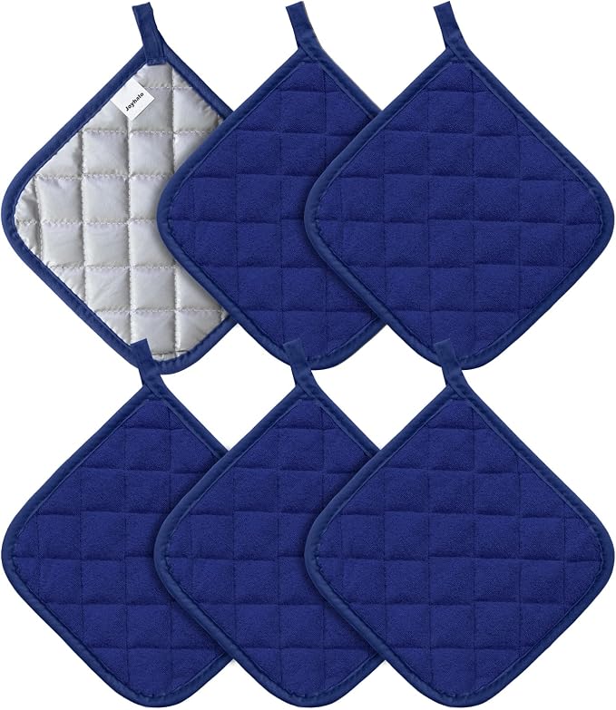 Joyhalo 6 Pack Pot Holders for Kitchen Clearance | Cotton Oven Holder with Great Heat Resistance, Potholders Sets for Kitchen, Countertops, Hot Pots and Pans, Dark Blue