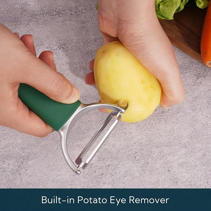 KITCHENDAO Swivel Vegetable Potato Peeler for Kitchen, Japanese Stainless Steel Sharp Blade, Heavy Duty Die-cast Construction Y Peeler, Built-in Eye Remover, Soft-touch Handle, Dishwasher Safe, Green