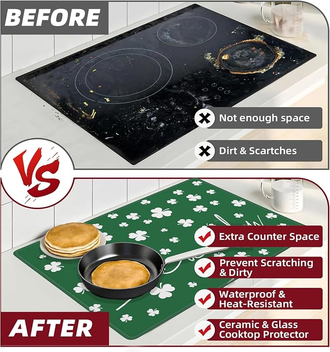 St. Patrick's Day Stove Top Cover 29''×21'' for Electric Stove - Stove Mat for Glass Top Glass Cooktop Protector For Kitchen Multifunctional Oven Covers for Electric Stove