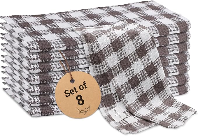 Urban Villa Kitchen Towels Cotton Dish Towels 12”x12” (Set of 8) Grey White