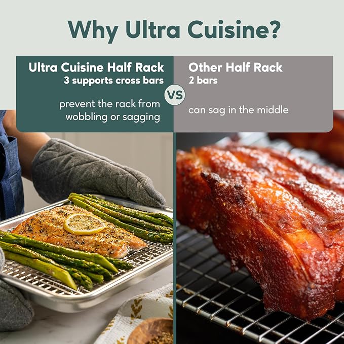Cooling & Baking Rack Set - 8.5'' x 12'' - Set of 2 | 100% Stainless Steel, Oven-Safe, Dishwasher-Safe, Heavy Duty Tight-Wire, Set of 2, Quater Sheet Pan Cooling Racks, Easy Clean