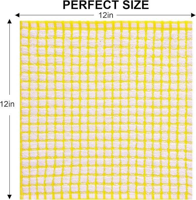 Kitinjoy Cotton 8 Pack Terry Kitchen Dish Cloths, Yellow | 12 x 12 Inches Super Soft and Absorbent Dish Rags, Quick Drying Dish towels for Washing Dishes