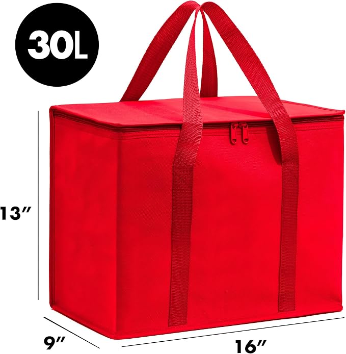 Carrywell (Not Made In China) Insulated Reusable Grocery Bags 2-Pack, Catering and Delivery Bag For Hot and Cold Food, Collapsible Thermal Tote For Doordash