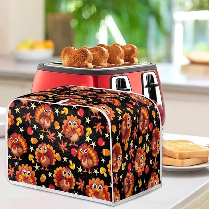2 Slice Bread Toaster Cover for Thanksgiving, Turkey Maple Leaf Print Bakeware Protector Kitchen Accessories Appliance Dust Cover Kitchen Festival Decor Toaster Oven Covers