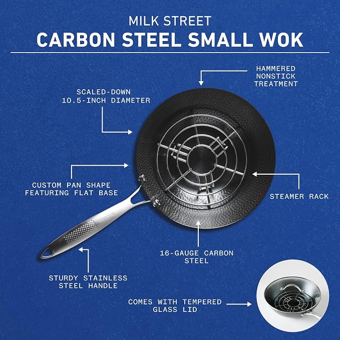 Milk Street 3-Piece 10.5-Inch Small Hammered Carbon Steel Wok