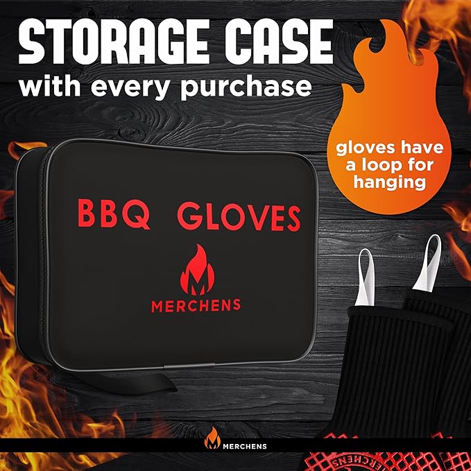 BBQ Grill & Oven Gloves 1472°F Heat Resistant | Storage Case & Gift Box | Fireproof, non-slip silicone mitts, extra-long protection for grilling, smoking & baking | Pro Series BBQ gloves - Easy clean