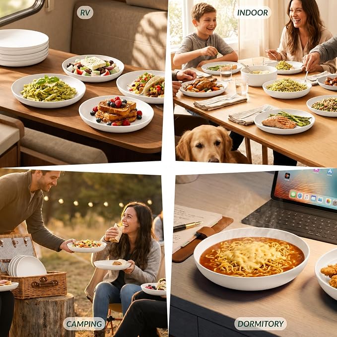 Wheat Straw Plates Set of 8 Unbreakable Microwave and Dishwasher Safe Plates for Dessert Lightweight Dinner Plates for Kitchen, Camping, Picnic, RV, Stackable Salad Plates (9 inch, White)