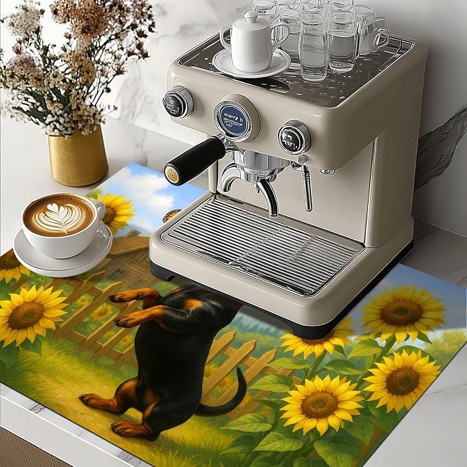 HOMETITUTE Sunflower Dachshund Stove Top Cover 28x20 Diatomite Heat Resistant