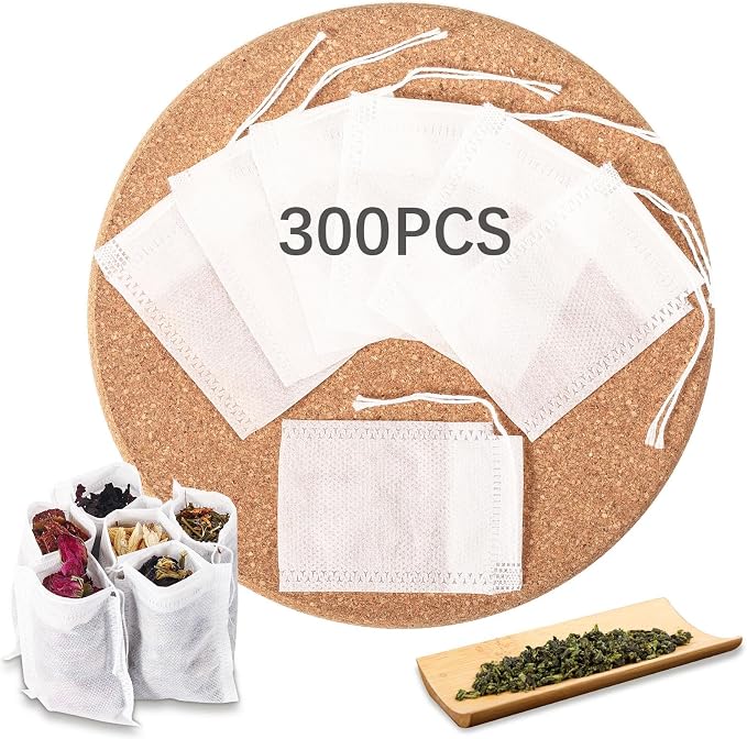 300 Pcs Empty Tea Bags for Loose Leaf Tea, Disposable Large tea Filter Bags with Drawstring Cold Brew Coffee Bag fillable Cloth Diy Empty Tea Sachets for Loose tea, Coffee, Herbs, Spice (4 x 6 inch)