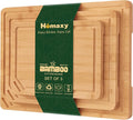 Homaxy Organic Bamboo Cutting Boards Set for Kitchen Set of 3 | Wooden Cutting Board Set with Juice Groove and Handles, Charcuterie Butcher Block Serving & Chopping Board, Pre Oiled