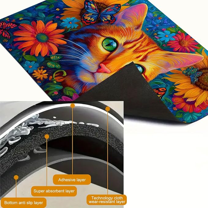 HOMETITUTE Vibrant Cat Stove Top Covers for Electric Stove Cover 28x20 Inches Heat Resistant Diatomite Glass Top Pad Protector Stovetop Cover Decorative Kitchen Mat for Cooktop Countertops and Sinks