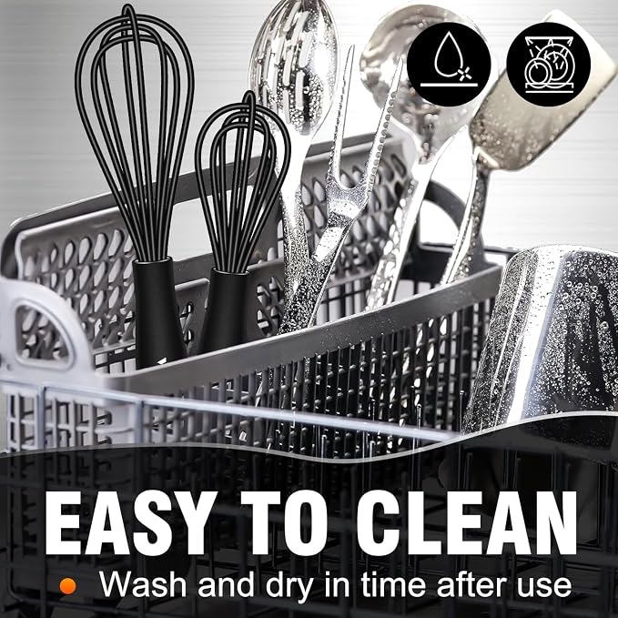 Walfos Whisk 5+7in Mini Whisk,Silicone Whisks Non Scratch Heat Resistant (480°F). Nice for stirring individual eggs and mixing small amounts of powder and sauce.Dishwasher Safe.Black