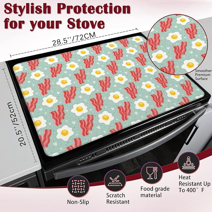 Stove Top Cover Glass Cooktop Heat Resistant Cover,Ceramic Eggs Bacon Stove Top Covers Mat Prevents Scratching Stoves/Counter/Washer Protector,28x20 in