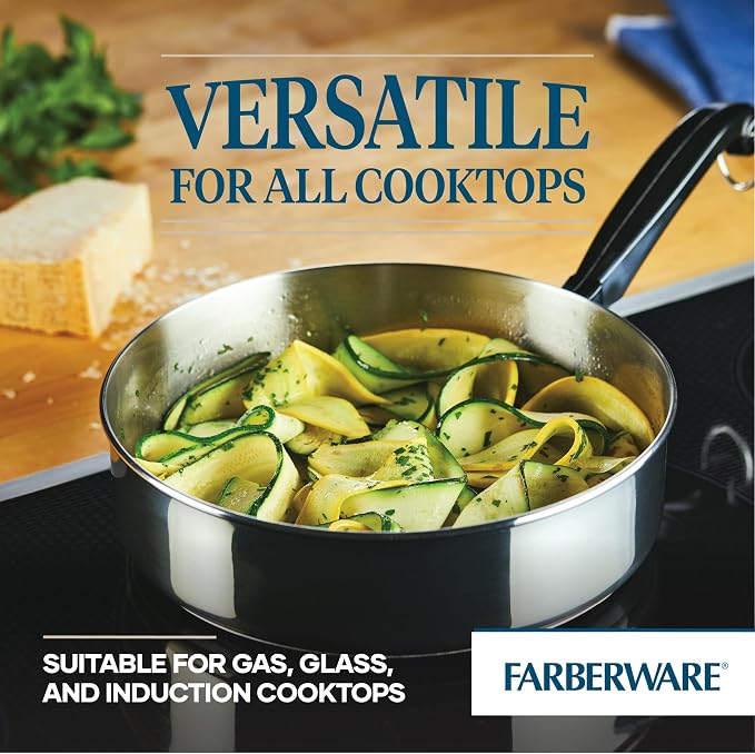 Farberware Classic Series Stainless Steel Saute Pan with Lid, 2.75-Quart Kitchenware, Silver