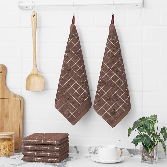 Homaxy 100% Cotton Terry Kitchen Dish Cloths, 6 Pack, Brown | Ultra Soft and Absorbent, Suitable for Drying and Washing Dishes