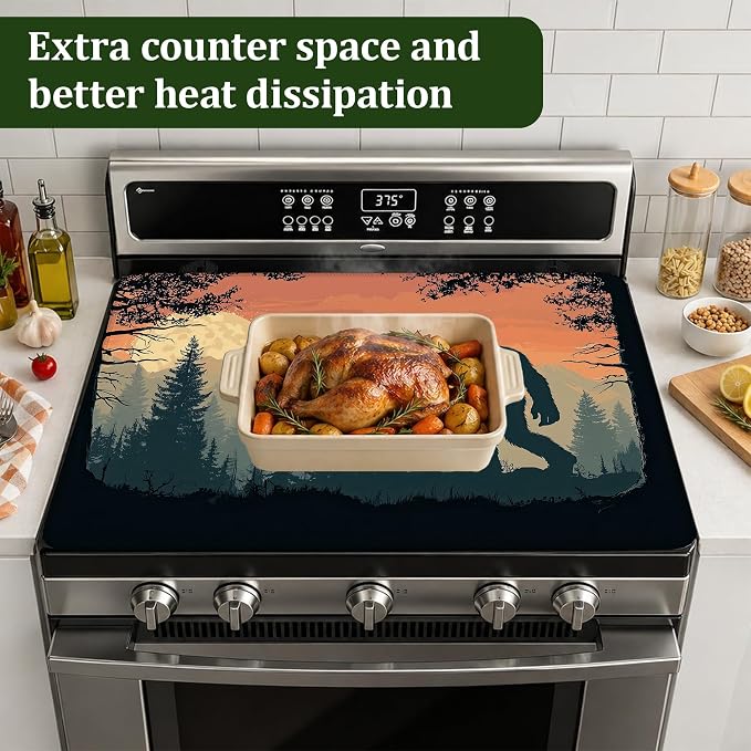Big Foot Stove Top Covers for Electric Stove,Sunset Forest Electric Gas Stove Pad Heat Resistant Range Cooktop Protector for Home Decor Kitchen 28.5"x20.5"