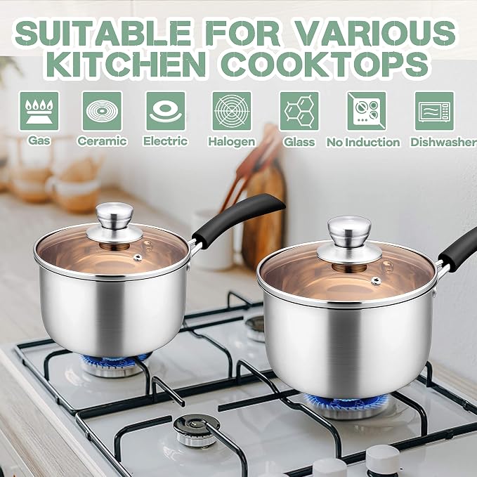 Herogo 1 Quart Saucepan with Lid, 18/10 Stainless Steel Small Sauce Pan Pot, 1Qt Saucepan for Gas Electric Stove Top Camping, Healthy & Rust Free
