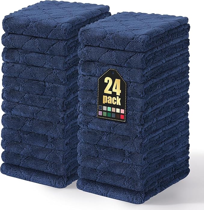 Homaxy 24 Pack Super Soft Absorbent Dish Towels, 10" x 20", Navy Blue | Coral Velvet, Nonstick Oil Fast Drying Microfiber Cleaning Cloth, No Lint Dishcloths for washing and drying