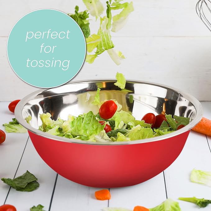 WHYSKO Stainless Steel Mixing Bowls Set, 5-Piece Meal Prep & Food Storage | .75, 1.5, 3, 4 & 5 Quart Metal Mixing Bowls Set for Prep, Serving, Baking & Food Storage, Ecofriendly, Dishwasher Safe, Red