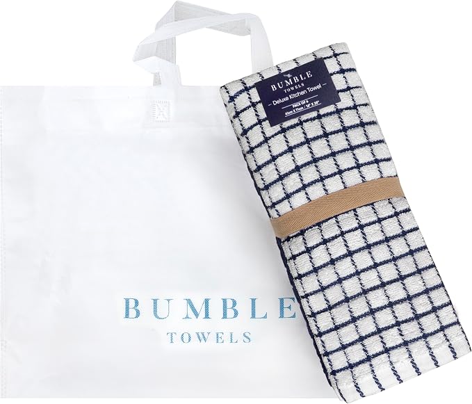 Bumble Kitchen Towels (6-Pack), 16"x28", 100% Cotton Dish Towels - Navy | 380 GSM | Soft kitchen hand towels , Highly Absorbent & Durable Dish Towels for kitchen with Hanging Loop