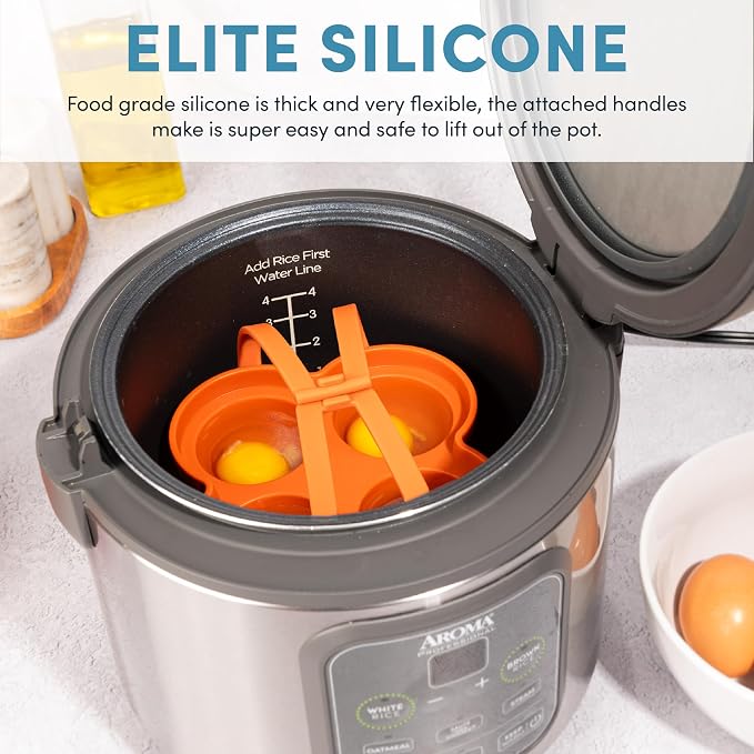 AROMA® Silicone Egg Bite Mold and Mini Muffin Tray with Storage Lid and Handles (8-Cup Digital Rice Cooker Accessories)