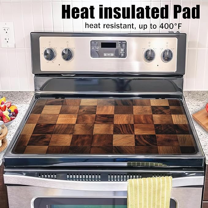 Retro Wood Pattern Stove Top Covers for Electric Stove,Rustic Farmhouse Glass Top Stove Cover, Heat Resistant Range Covers for Electric Stove,Washable Countertop Mat, 28 x 20 Inch
