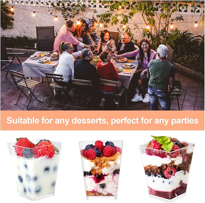 EASERCY 5 oz Plastic Dessert Cups with Lids and Spoons 150 Pcs Serves 50, Yogurt Parfait Appetizer Cup for Party, Dessert Shooter Cups for Pudding Jello and Fruit