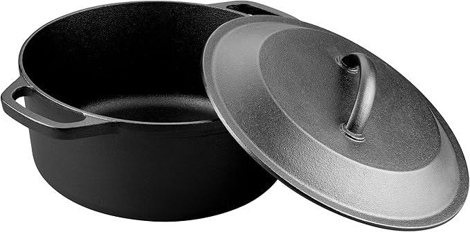 Pre-Seasoned Cast Iron Dutch Oven with Lid, Round and Dual Handles, for Stovetop, Camping, Grill, Induction, Electric, Black, 4.5qt