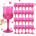 24Pack Plastic Wine Glasses, 7oz Vintage Goblets for Wedding | Unbreakable Crystal Style Reusable Stemware, Elegant Hot Pink Drinking Glass for Party Anniversary & Holiday Celebration