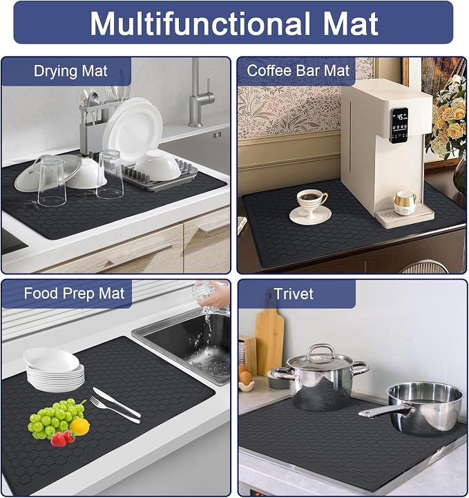 Stove Top Covers for Electric Stove - 28" x 20" Thickened Silicone Stove Mat for Glass Top Stove, Heat Resistant Cooktop Protector, Ceramic Range Covers, Dish Drying Mat for Home Kitchen, Black
