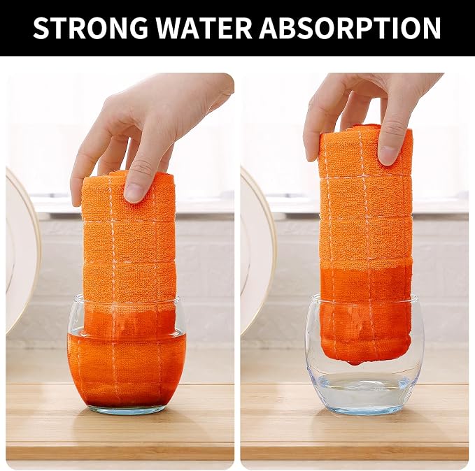 Homaxy 100% Cotton Terry Kitchen Dish Cloths, 8 Pack, Orange | Ultra Soft and Absorbent, Suitable for Drying and Washing Dishes