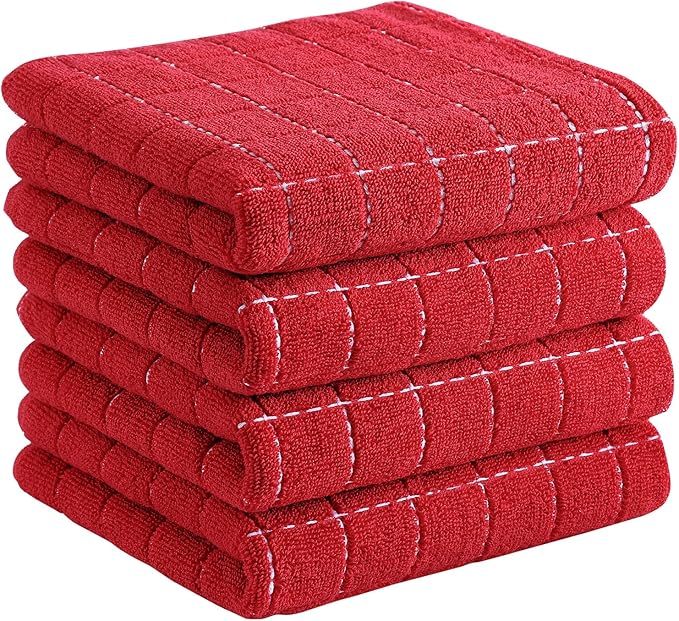 Homaxy 100% Cotton Terry Kitchen Towels, 4 Pack, Red | Ultra Soft and Absorbent Dish Towels for Kitchen, Suitable for Drying and Washing Dishes