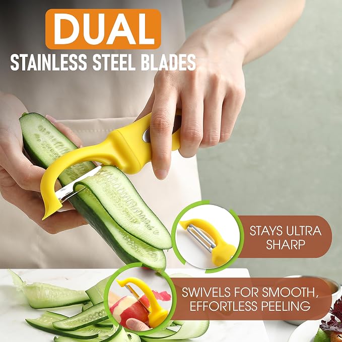 Spring Chef Swivel Potato Peeler for Kitchen with Soft Grip Handle, Yellow | Premium Vegetable Peeler w/ Sharp Stainless Steel Blades, Multifunctional Food Peeler for Apple, Carrot, Cucumber, Fruit