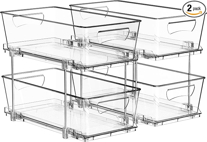 Simple Houseware 2Pcs 2-Tier Slim Drawer Cabinet Pull-Out Organizer, Clear