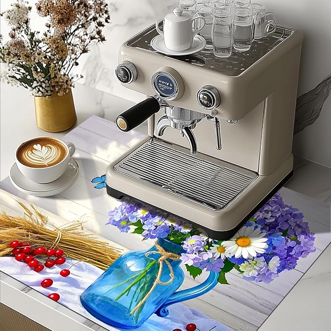HOMETITUTE Blue Vase Flower Stove Top Cover 28x20 Heat Resistant Mat
