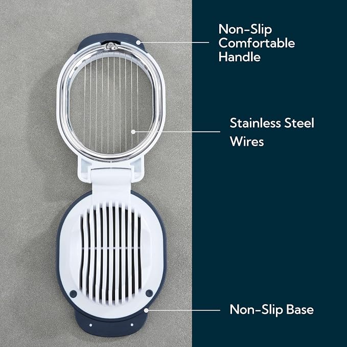 KITCHENDAO Replaceable Egg Slicer with Stainless Steel Wires, Egg Cutter for Hard-Boiled Eggs, Dual-Direction Cutting, Heavy-Duty Egg Dicer, Non-Slip Base & Handle, Dishwasher Safe