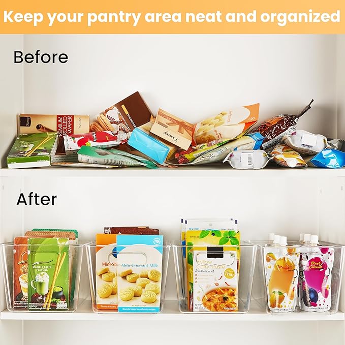 YIHONG 12 Pack Clear Storage Bins, Pantry Organizer Bins with Handle, Large | Plastic Bins, Pantry Storage Containers for Kitchen, Freezer, Cabinet, Closet, Bathroom, Under Sink Organizers and Storage
