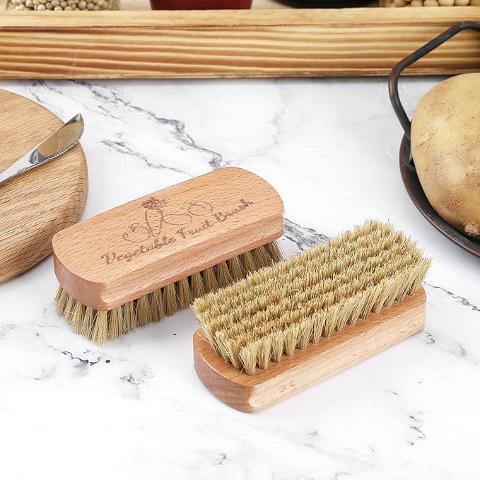 Vegetable Scrubber, Veggie Potato Fruit Brush for Food | Firm Bristles, Wood Veggie Wash Scrubber, Carrot Cucumber Tableware Cleaning, Kitchens Camping Brush Tool