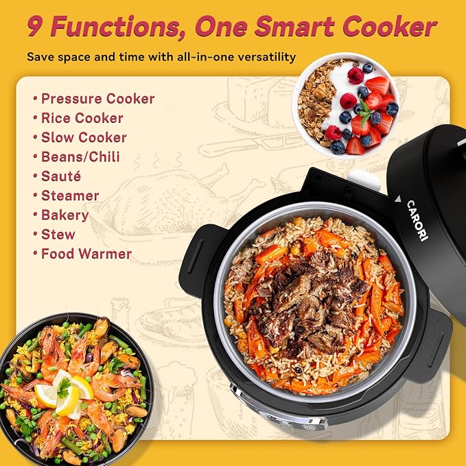 Electric Pressure Cooker 6 Qt, 9 Functions Programmable Instant Pot with IMD Touchscreen, Rice Cook, Slow Cook, Steam, Sauté, Warm, 16+ Safety Features, 1000W Black